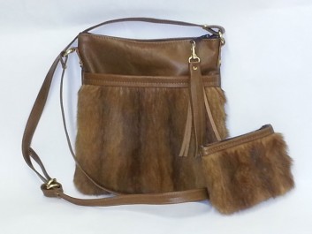 Mink and lamb cross body bag with matching change purse